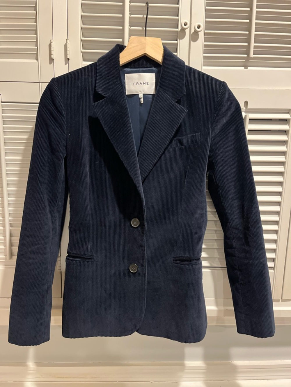 Frame Denim Navy Corduroy Two-Button Blazer